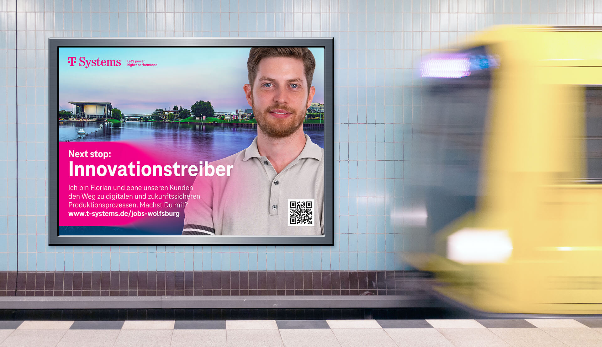 Hier ist eine Anziegengestaltung für die Wolfsburg Kampagne der T-Systems zu sehen, die von tikitay werbeagentur konzipiert und umgesetzt wurde.