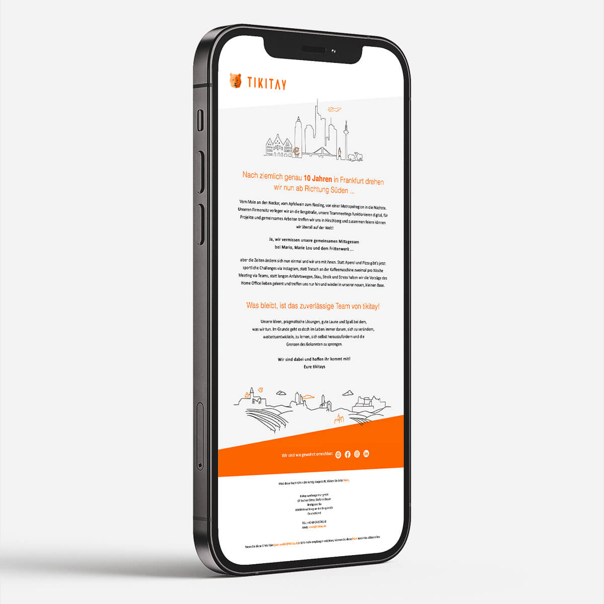 Hier ist eine HTML-Mail bzw. der Newsletter von tikitay werbeagentur auf einem Handy zu sehen.