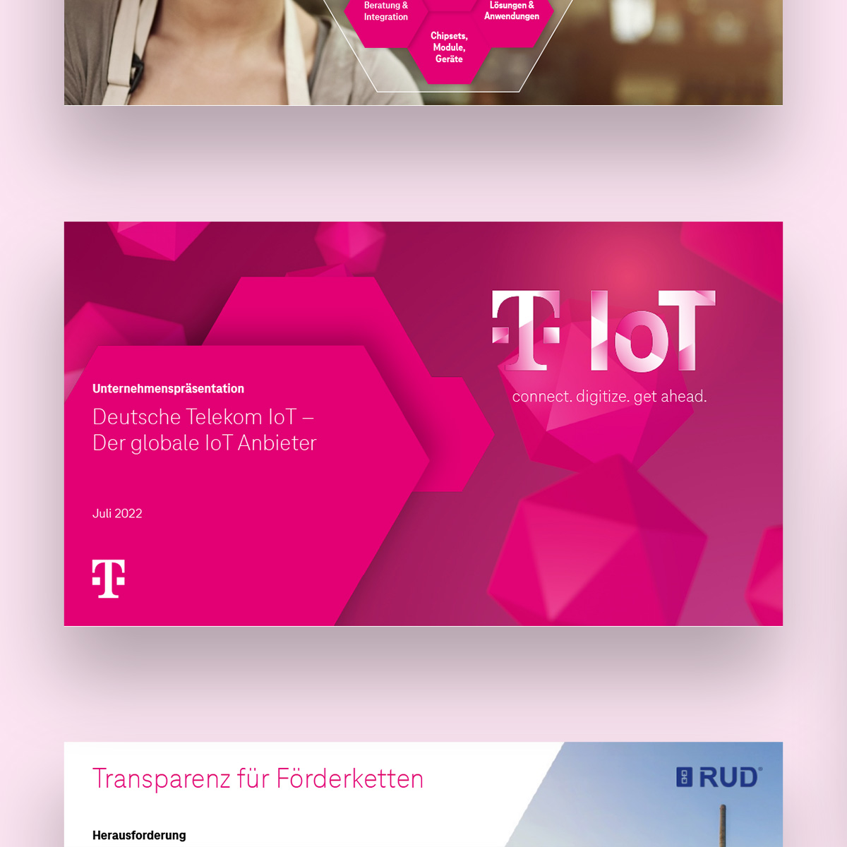 Auf diesem Bild ist eine PowerPoint Präsentation im Corporate Design der Deutschen Telekom IoT von tikitay zu sehen.